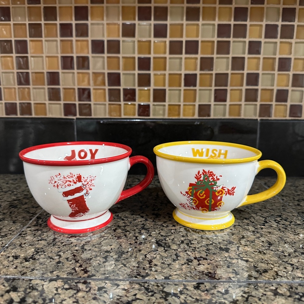 2007 Starbucks Red and Yellow Holiday Mugs